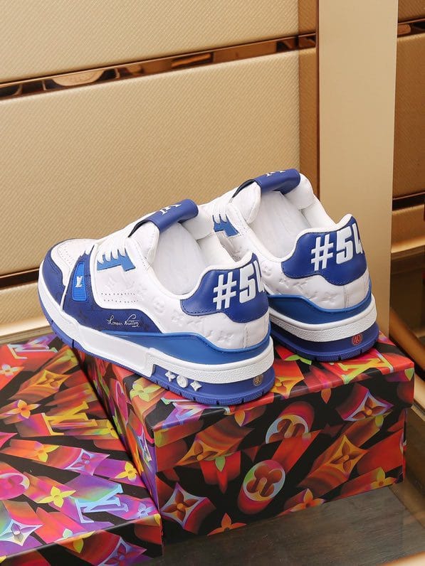 Luxury Trainer Sneakers Shoes #54 Signature Blue and White - Image 4