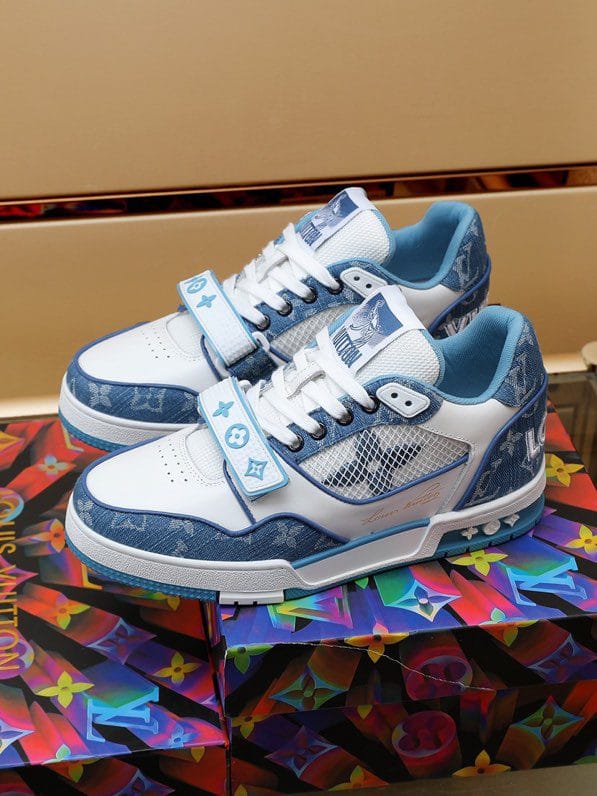 Luxury Virgil Trainer Sneakers Shoes Signature Blue White Monogram - Image 6