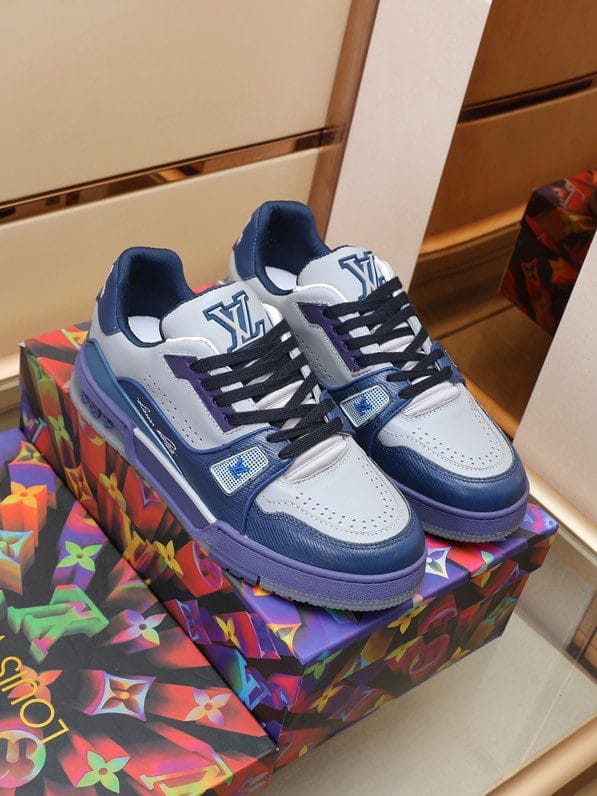 Luxury Virgil Trainer Sneakers Shoes #54 Signature Blue Light Grey Monogram - Image 3