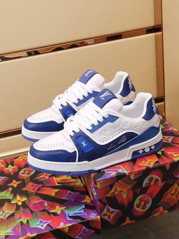 Luxury Trainer Sneakers Shoes #54 Signature Blue and White - Image 5