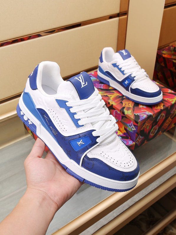 Luxury Trainer Sneakers Shoes #54 Signature Blue and White - Image 7