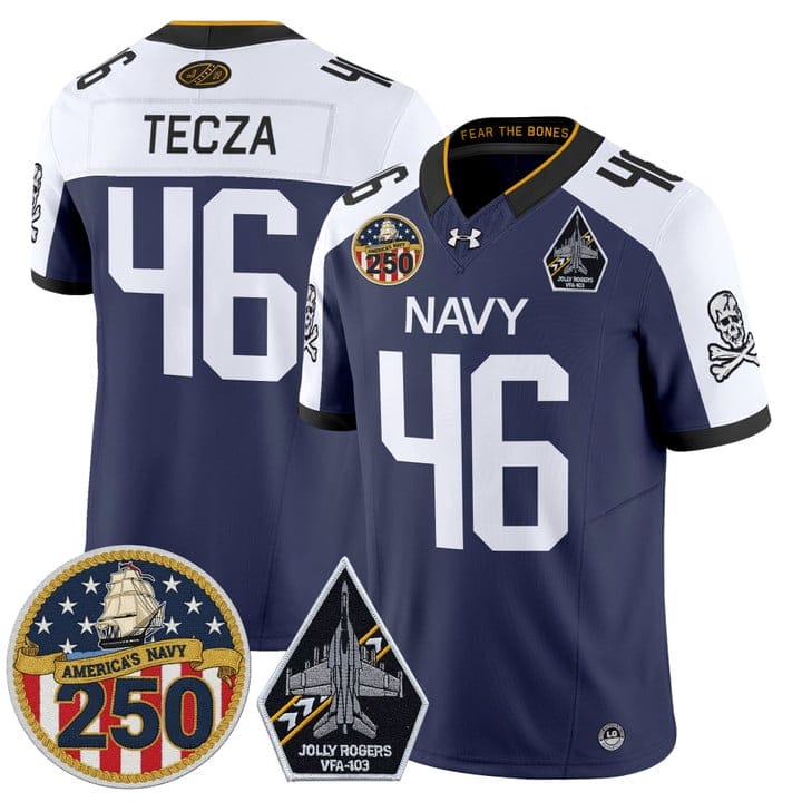 Alex Tecza Jersey #46 Navy Midshipmen Jolly Rogers 250th Patch Stitched - Image 5