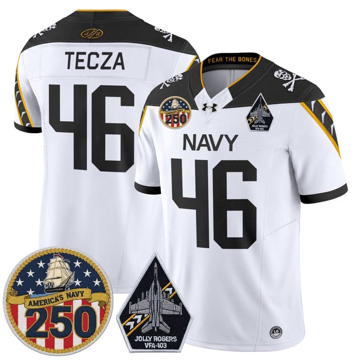 Alex Tecza Jersey #46 Navy Midshipmen Jolly Rogers 250th Patch Stitched - Image 3