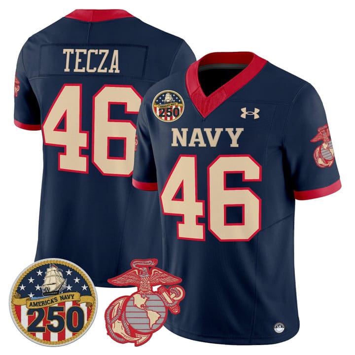 Alternative view of Alex Tecza Jersey #46 Navy Midshipmen USMC 250th Patch Stitched