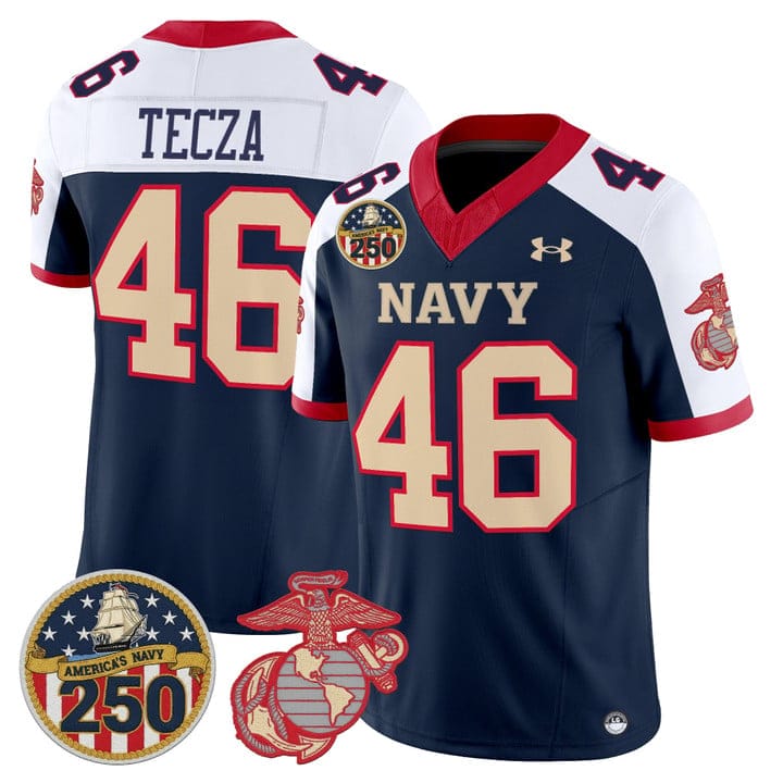 Alex Tecza Jersey #46 Navy Midshipmen USMC 250th Patch Stitched