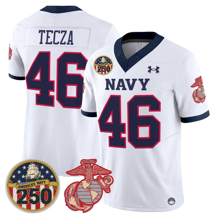 Alex Tecza Jersey #46 Navy Midshipmen USMC 250th Patch Stitched - Image 3