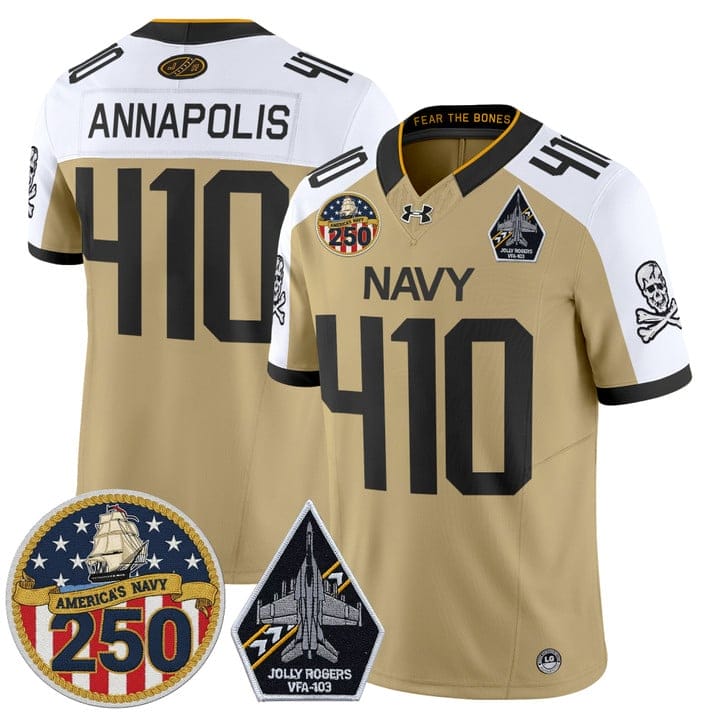Alternative view of Annapolis Jersey #410 Navy Midshipmen Jolly Rogers 250th Patch Stitched
