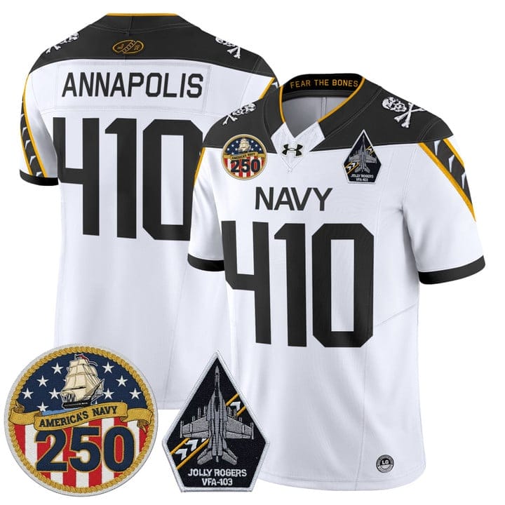 Annapolis Jersey #410 Navy Midshipmen Jolly Rogers 250th Patch Stitched - Image 3