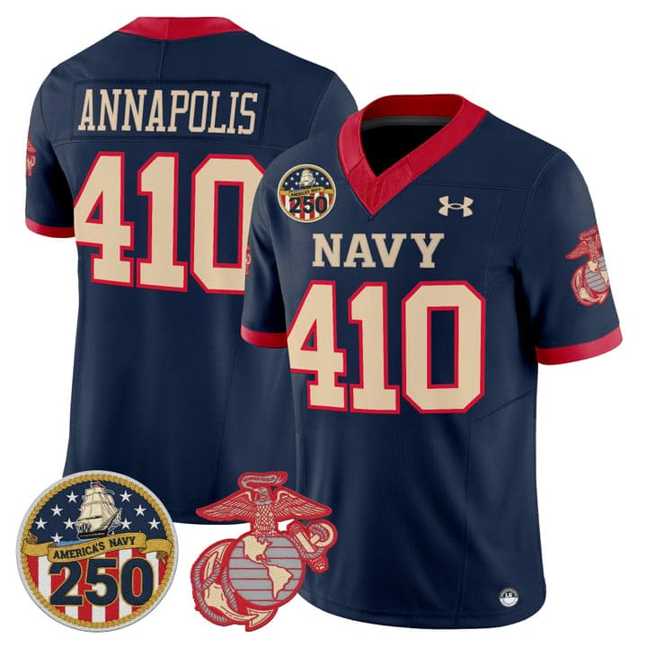 Alternative view of Annapolis Jersey #410 Navy Midshipmen USMC 250th Patch Stitched