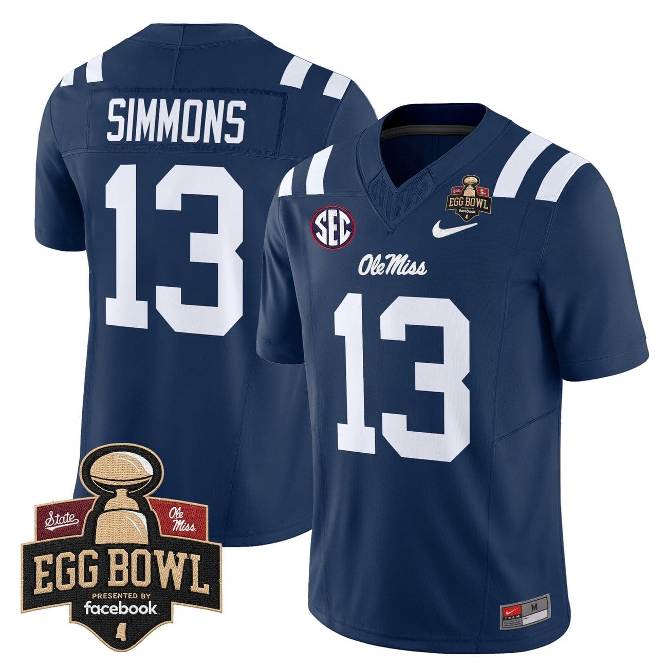 Alternative view of Austin Simmons Jersey #13 Ole Miss Rebels 2025 Egg Bowl Limited Stitched