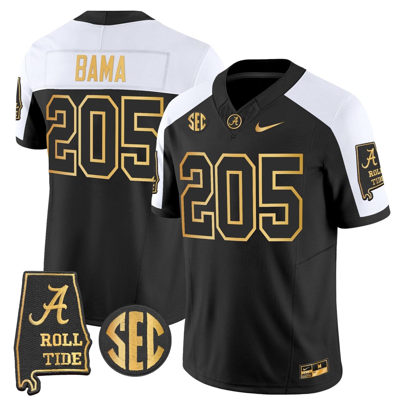 Bama Jersey #205 Alabama Crimson Tide 2025 Gold Vapor Stitched