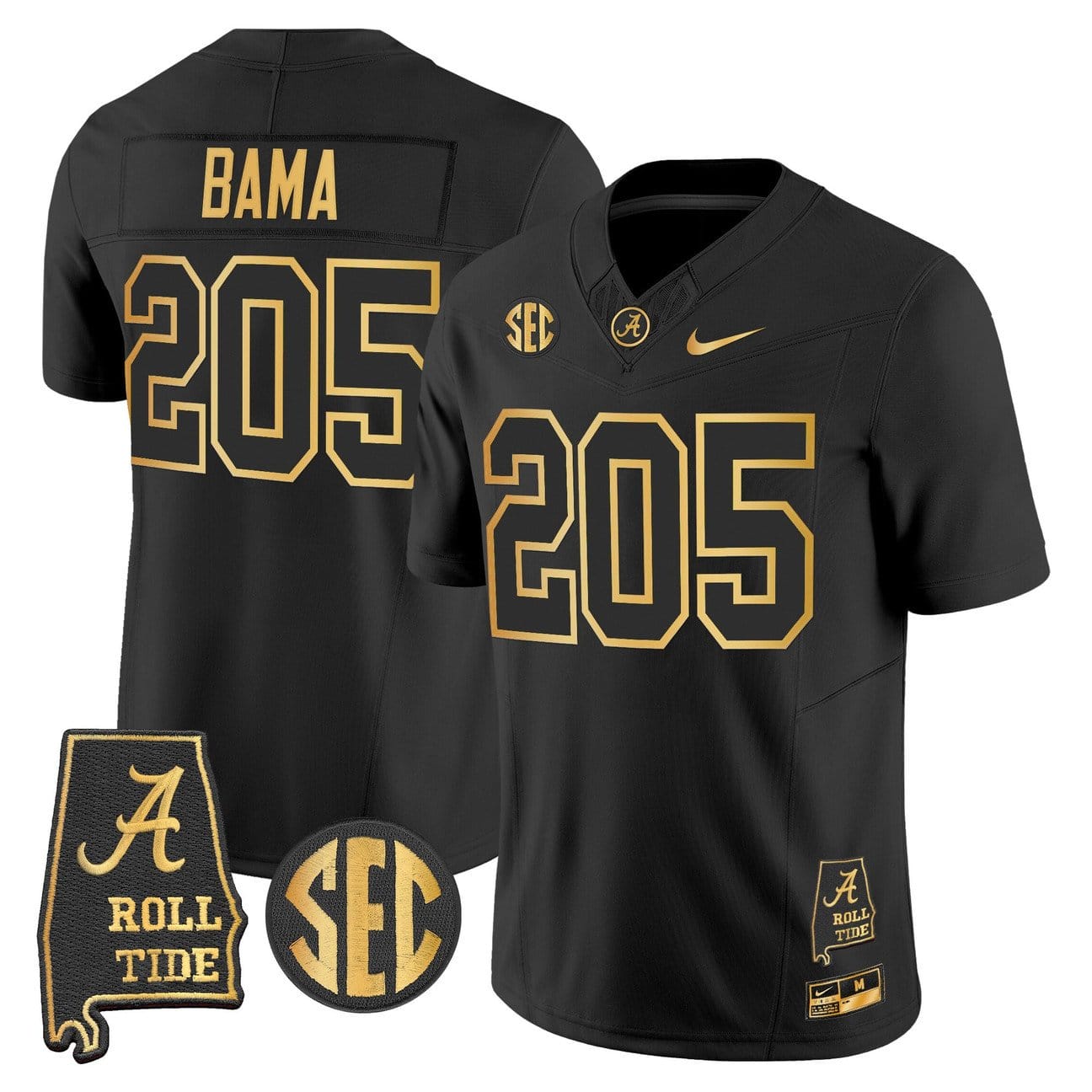 Alternative view of Bama Jersey #205 Alabama Crimson Tide 2025 Gold Vapor Stitched