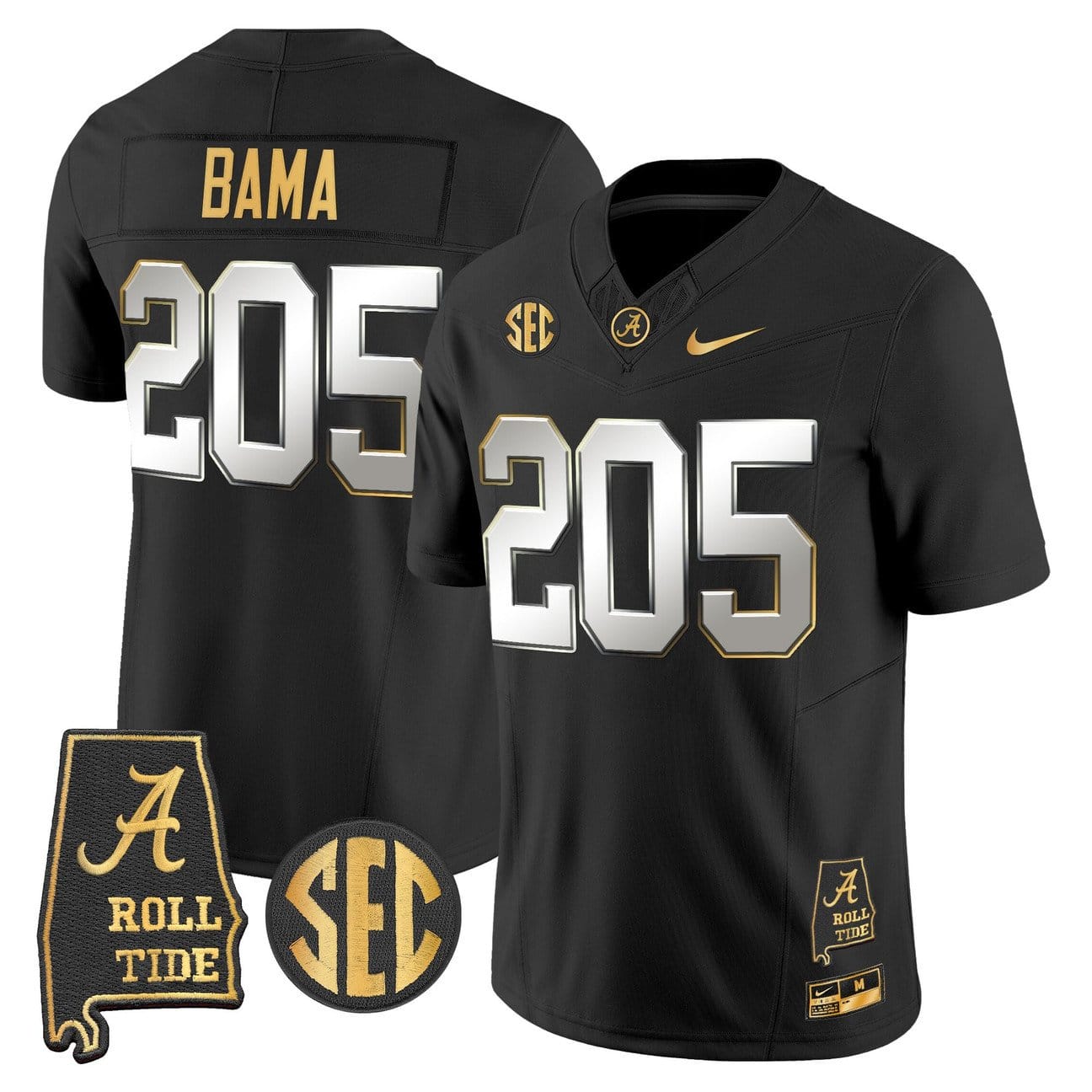 Bama Jersey #205 Alabama Crimson Tide 2025 Gold Vapor Stitched - Image 3