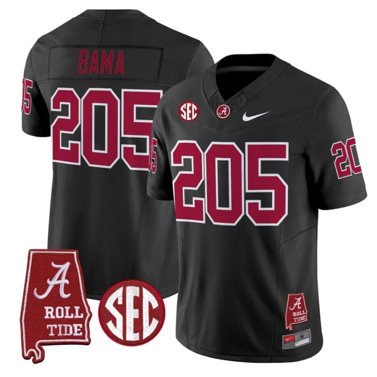Alternative view of Bama Jersey #205 Alabama Crimson Tide Throwback Map Stitched