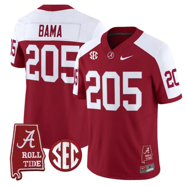 Bama Jersey #205 Alabama Crimson Tide Throwback Map Stitched - Image 3