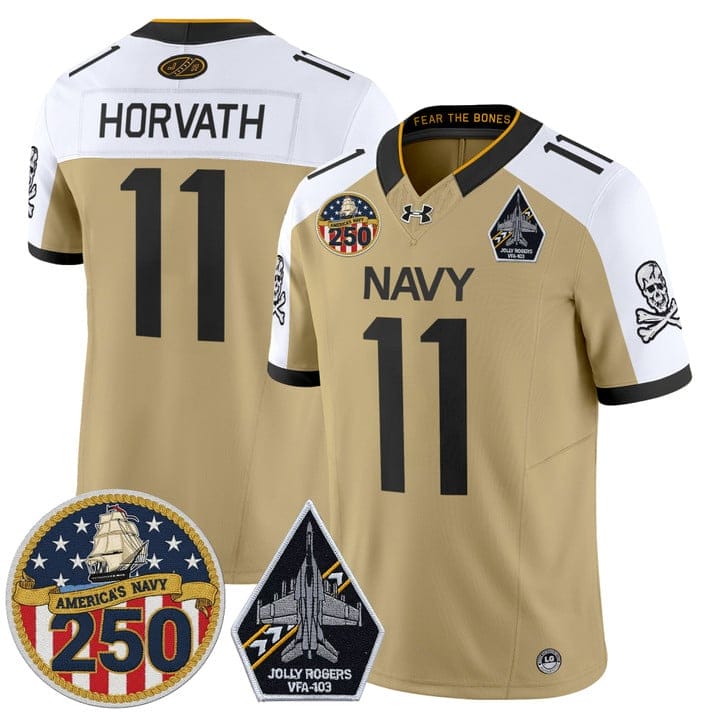 Alternative view of Blake Horvath Jersey #11 Navy Midshipmen Jolly Rogers 250th Patch Stitched