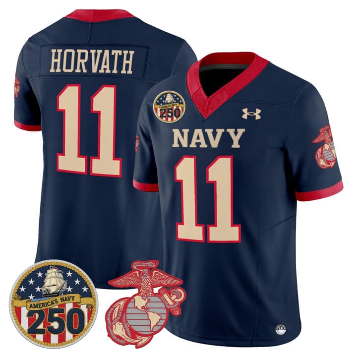 Alternative view of Blake Horvath Jersey #11 Navy Midshipmen USMC 250th Patch Stitched
