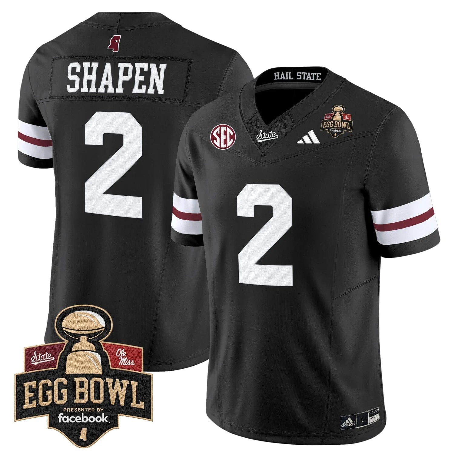 Alternative view of Blake Shapen Jersey #2 Mississippi State Bulldogs 2025 Egg Bowl Stitched