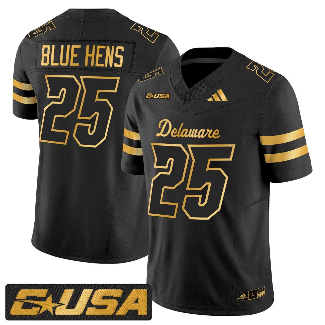 Alternative view of Blue Hens Jersey #25 Delaware Blue Hens 2025 Gold Vapor Stitched