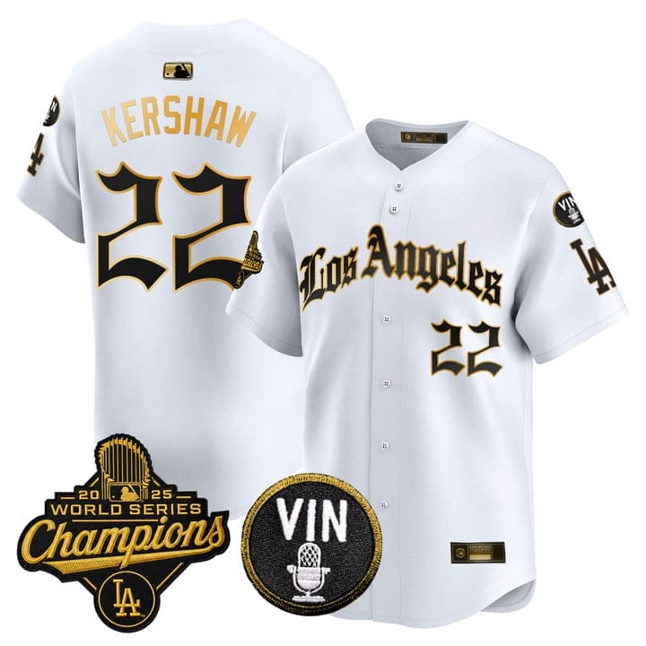 Clayton Kershaw Jersey #22 Dodgers 2025 World Series Champions LA Gothic - Image 4