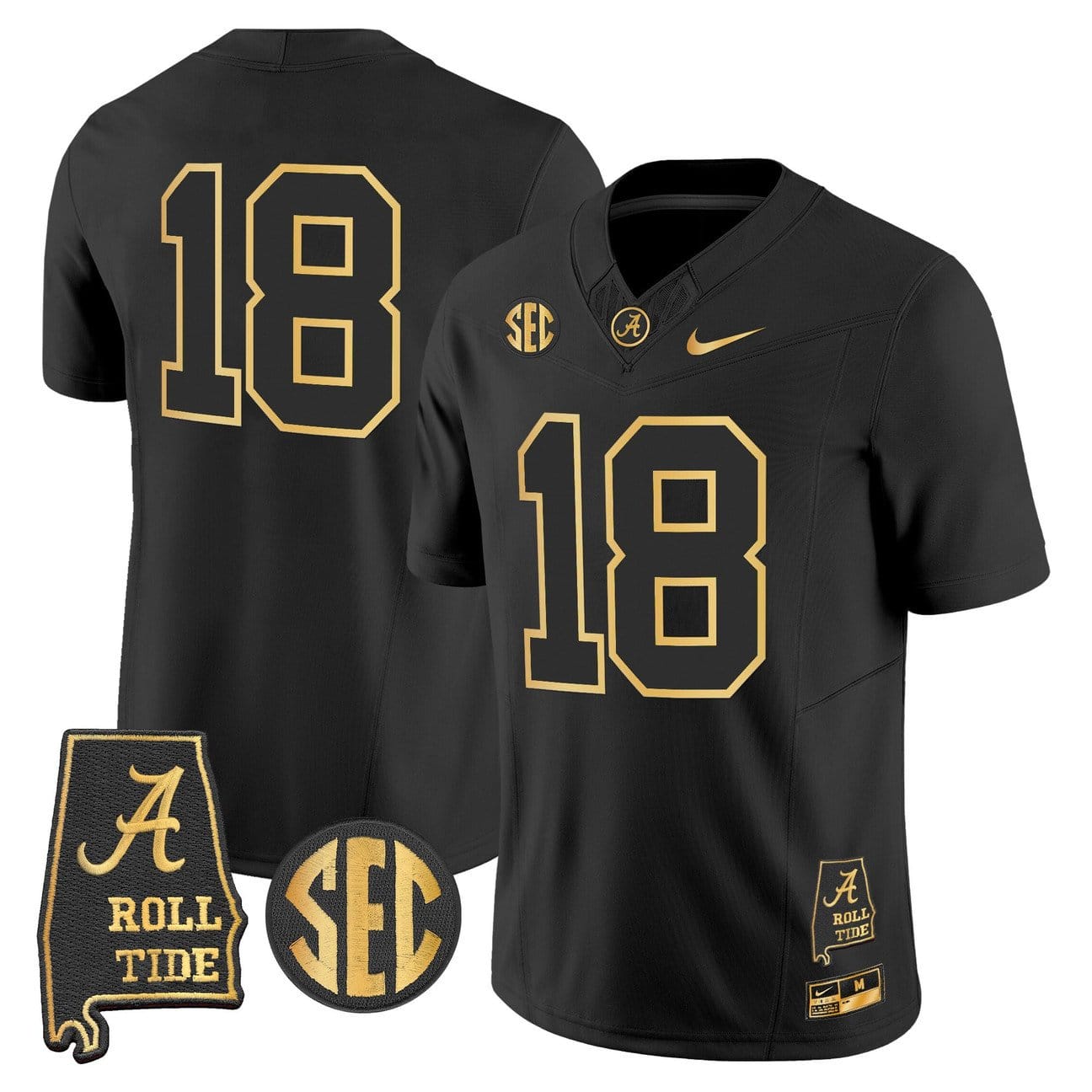 Alternative view of Crimson Jersey #18 Alabama Crimson Tide 2025 Gold Vapor Stitched