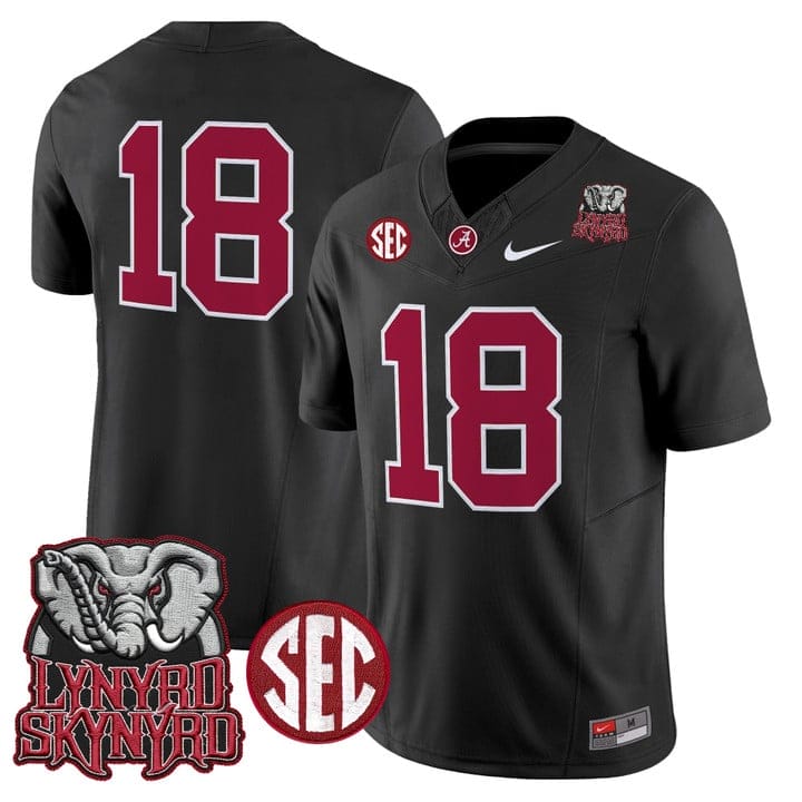 Alternative view of Crimson Jersey #18 Alabama Crimson Tide Lynyrd Skynyrd Patch Stitched