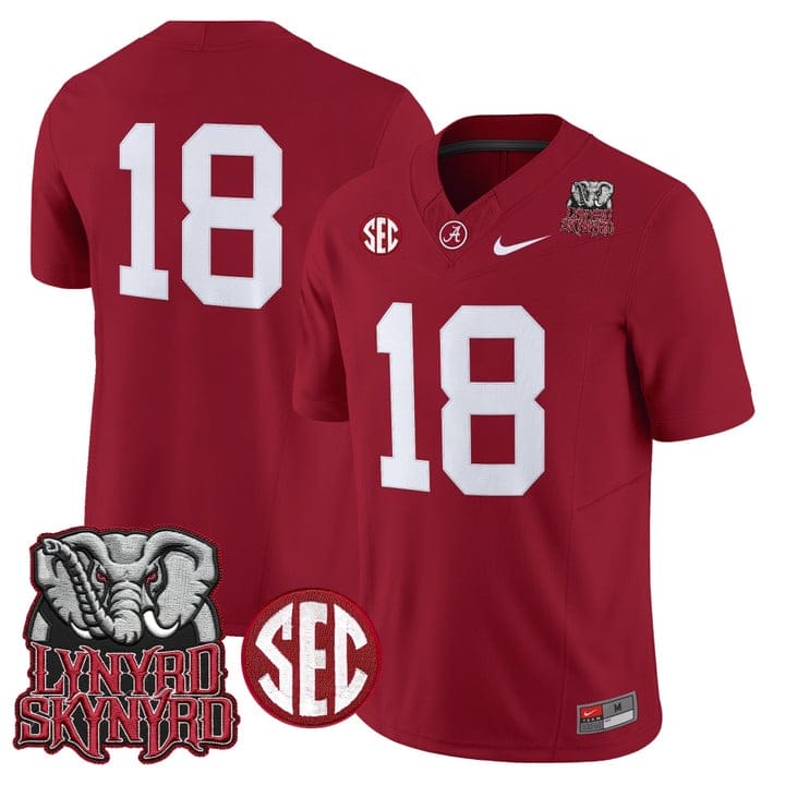 Crimson Jersey #18 Alabama Crimson Tide Lynyrd Skynyrd Patch Stitched - Image 4