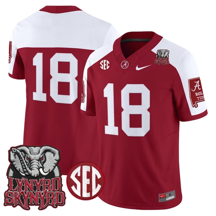 Crimson Jersey #18 Alabama Crimson Tide Lynyrd Skynyrd Patch Stitched - Image 3