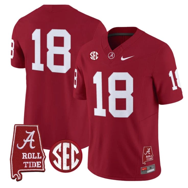 Crimson Jersey #18 Alabama Crimson Tide Throwback Map Stitched - Image 4