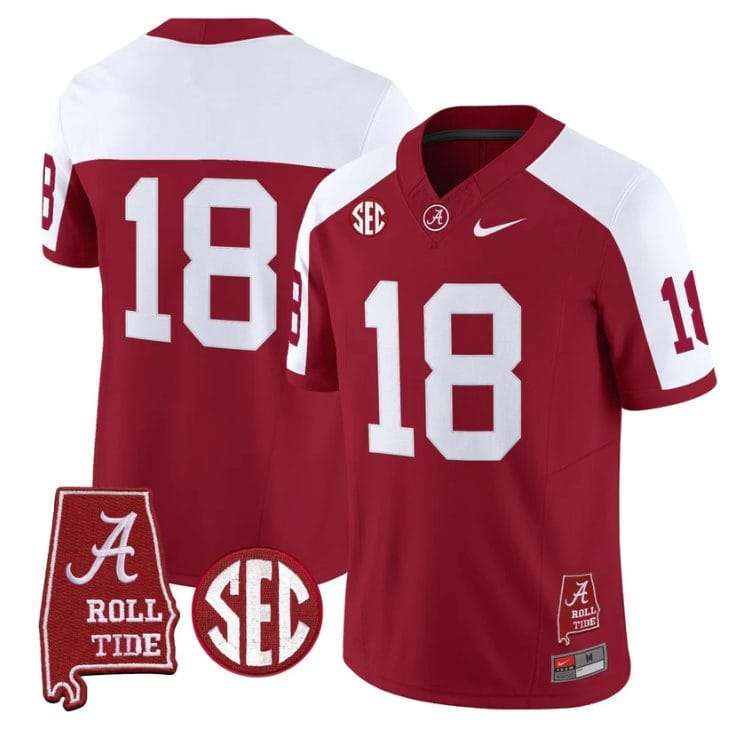 Crimson Jersey #18 Alabama Crimson Tide Throwback Map Stitched - Image 3