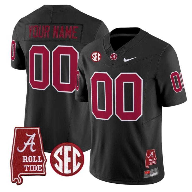 Alternative view of Custom Alabama Crimson Tide Jersey Name, Number Throwback Map Stitched