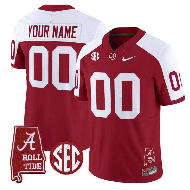Custom Alabama Crimson Tide Jersey Name, Number Throwback Map Stitched - Image 3