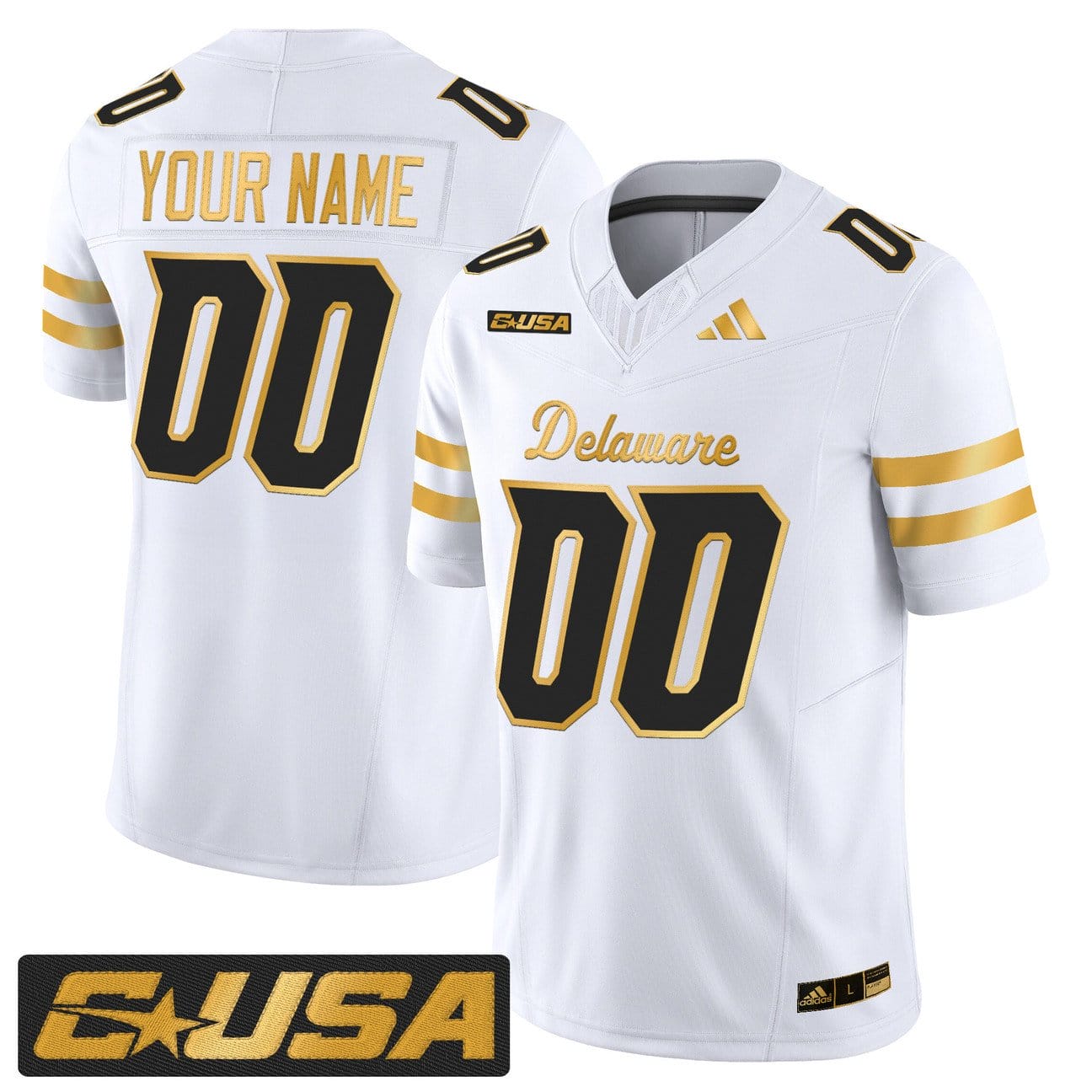 Custom Delaware Blue Hens Jersey 2025 Gold Vapor Limited Stitched - Image 4
