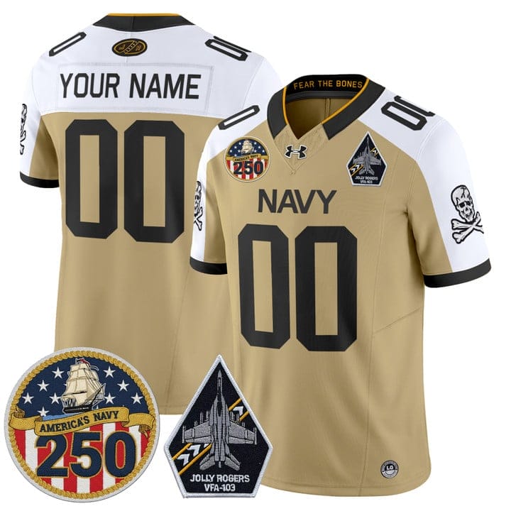 Custom Navy Midshipmen Jersey Jolly Rogers 250th Patch Stitched - Image 2