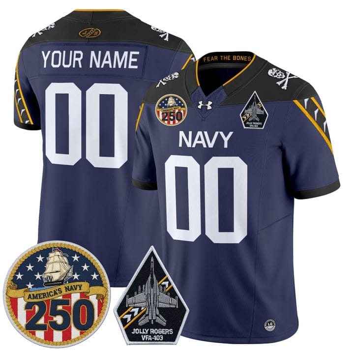 Custom Navy Midshipmen Jersey Jolly Rogers 250th Patch Stitched - Image 4