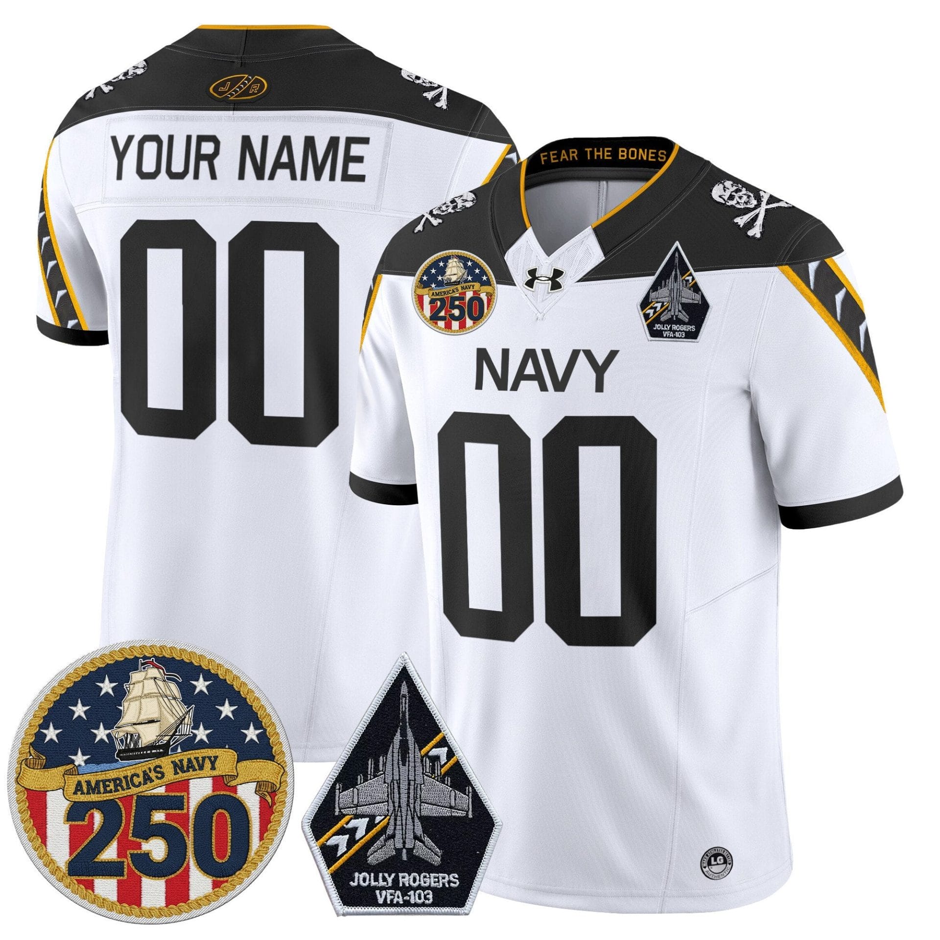 Custom Navy Midshipmen Jersey Jolly Rogers 250th Patch Stitched - Image 3