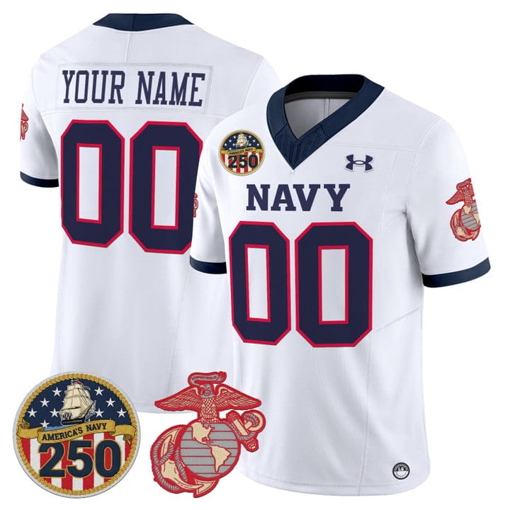 Custom Navy Midshipmen Jersey Name, Number USMC 250th Patch Stitched - Image 2