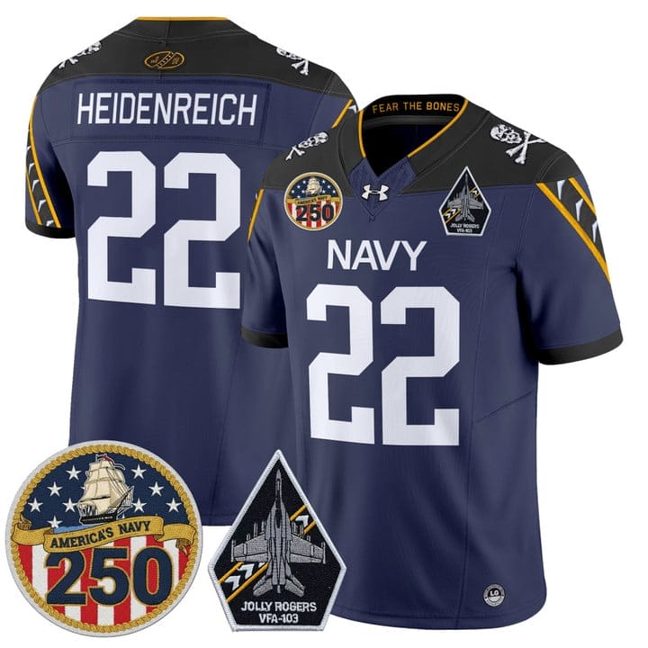 Eli Heidenreich Jersey #22 Navy Midshipmen Jolly Rogers 250th Patch Stitched - Image 4