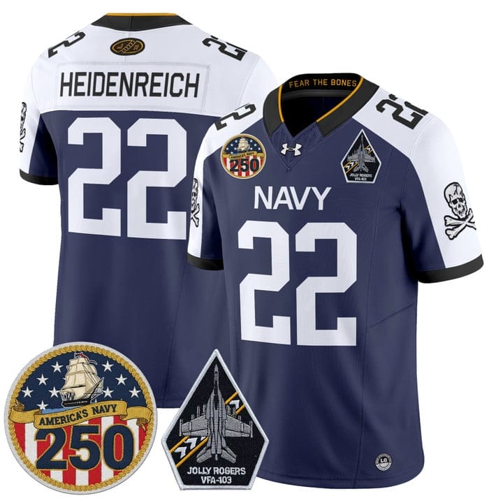 Eli Heidenreich Jersey #22 Navy Midshipmen Jolly Rogers 250th Patch Stitched - Image 5