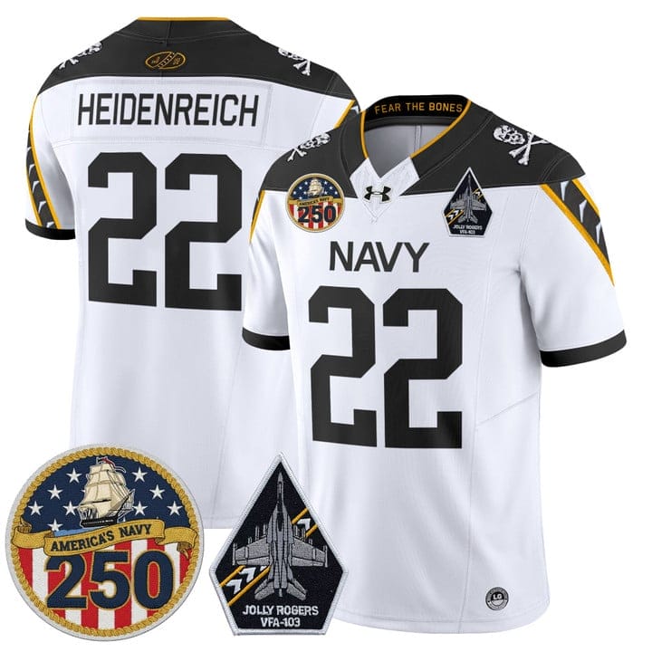 Eli Heidenreich Jersey #22 Navy Midshipmen Jolly Rogers 250th Patch Stitched - Image 3