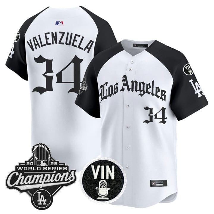 Fernando Valenzuela Jersey #34 Dodgers 2025 World Series Champions LA Gothic