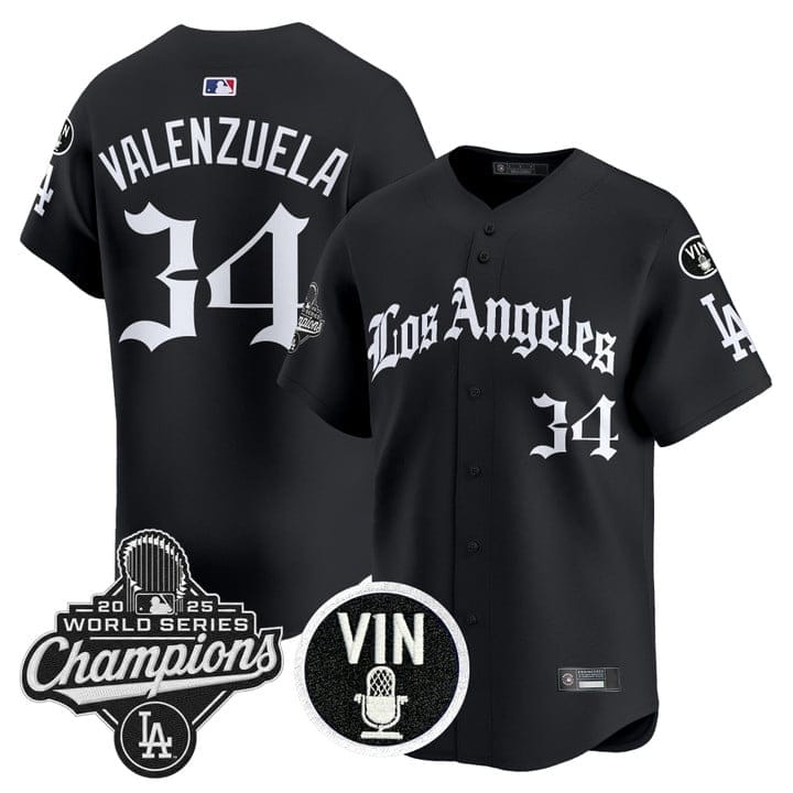 Fernando Valenzuela Jersey #34 Dodgers 2025 World Series Champions LA Gothic - Image 3