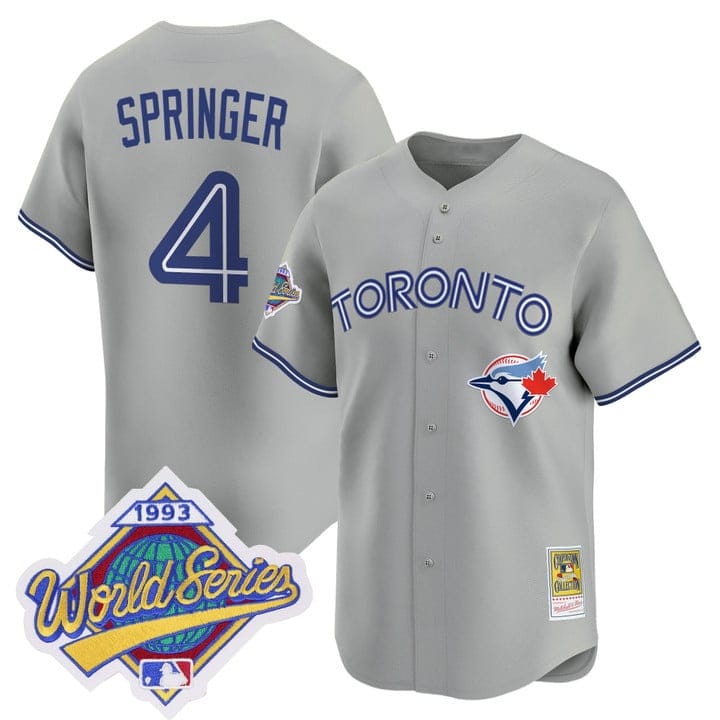 Alternative view of George Springer Jersey #4 Toronto Blue Jays 1993 World Series Throwback