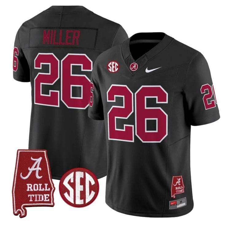 Alternative view of Jam Miller Jersey #26 Alabama Crimson Tide Throwback Map Stitched