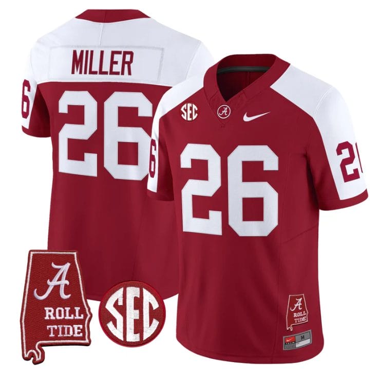 Jam Miller Jersey #26 Alabama Crimson Tide Throwback Map Stitched - Image 3