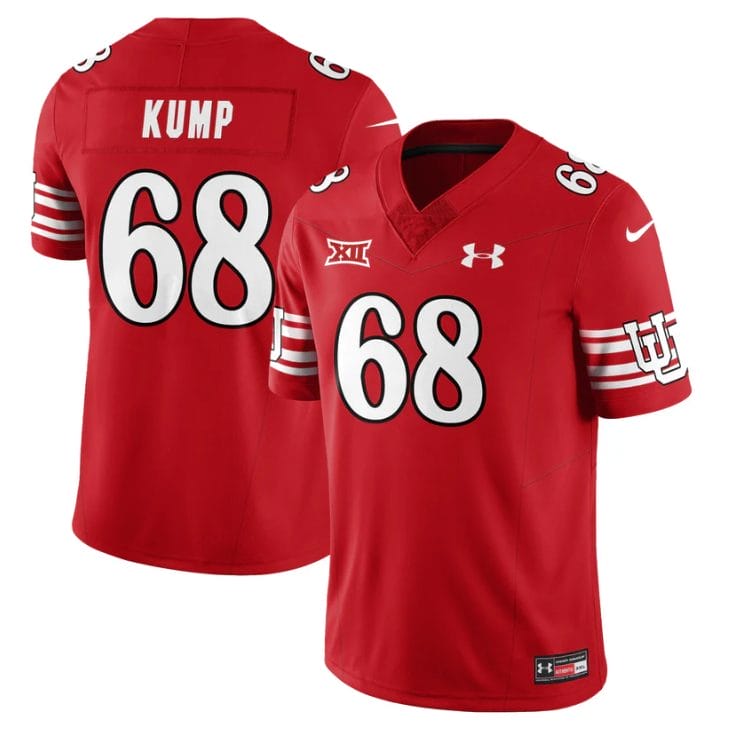 Alternative view of Jaren Kump Jersey #68 Utah Football 2025 Dark Mode Limited Stitched