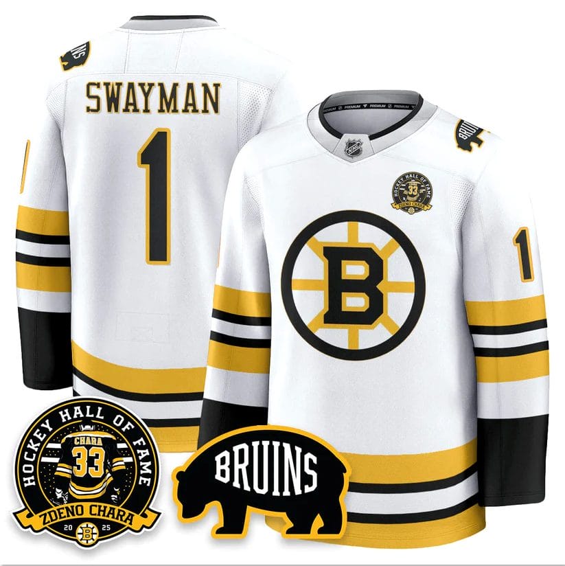 Alternative view of Jeremy Swayman Jersey #1 Boston Bruins Premium Zdeno Chara HOF Stitched