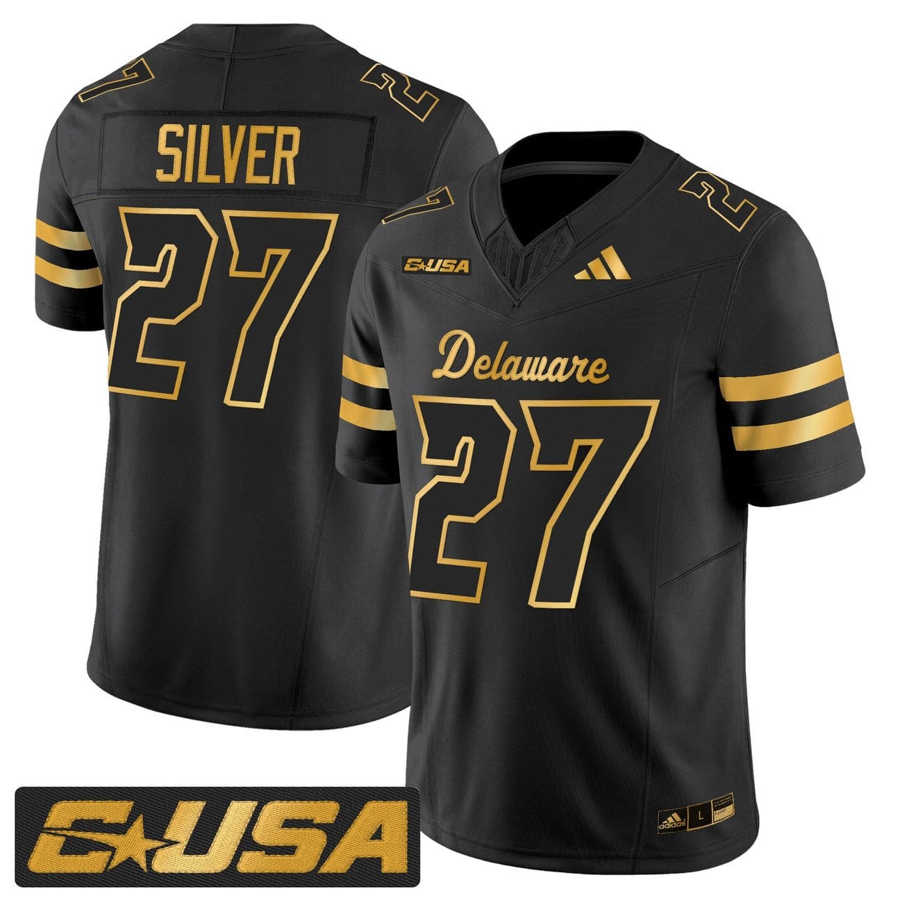 Alternative view of Jo Silver Jersey #27 Delaware Blue Hens 2025 Gold Vapor Stitched