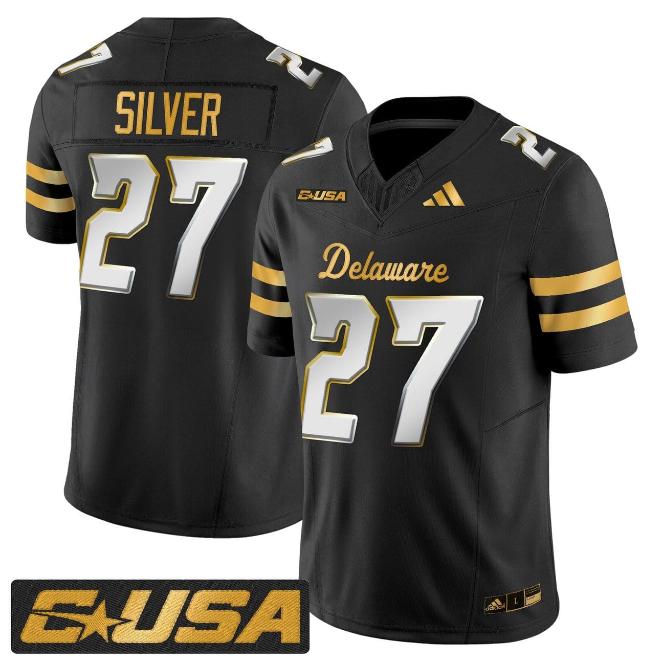 Jo Silver Jersey #27 Delaware Blue Hens 2025 Gold Vapor Stitched - Image 3