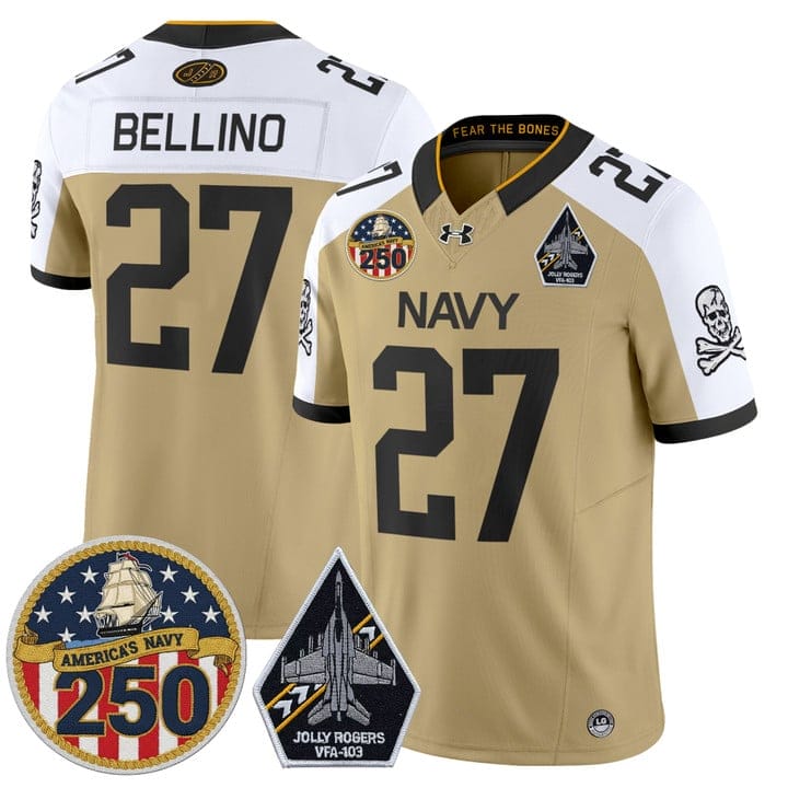 Alternative view of Joe Bellino Jersey #27 Navy Midshipmen Jolly Rogers 250th Patch Stitched